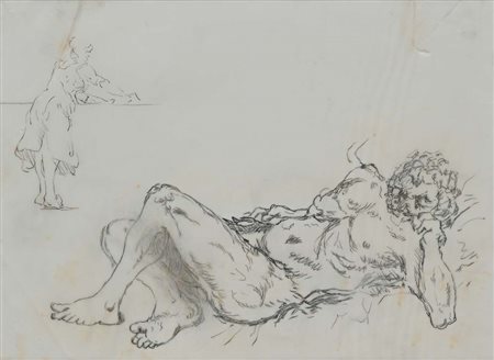Giorgio De Chirico (Volo 1888 - Roma 1978) Fauno addormentato Disegno a...