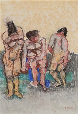 Fausto Pirandello (Roma 1899 - Roma 1975) Bagnanti Pastelli cerosi su carta...