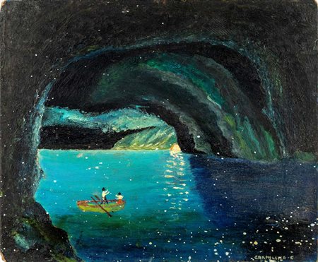 Carmelina Di Capri (Capri 1920 - Napoli 2004) La Grotta Azzurra a Capri Olio...