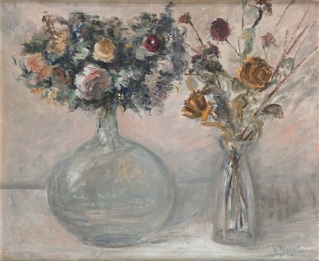 Guelfo Gherlinzoni (Macerata 1906 - Macerata 1968) Vasi di fiori Olio su...