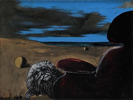Sergio Vacchi (Castenaso 1925 - Siena 2016) Il Cane Pechinese nel tramonto...