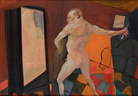 Ugo Attardi (Genova 1923 - Roma 2006) Lo specchio Olio su tela cm 50x70 - in...