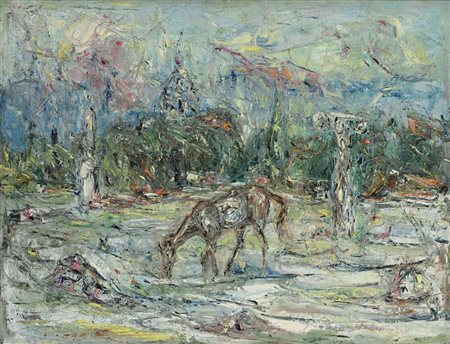Giovanni Stradone (Nola 1911 - Roma 1981) Cavallo nel Foro Olio su tela cm...