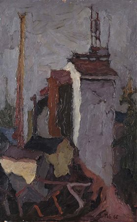 Toti Scialoja (Roma 1914 - Roma 1998) La fabbrica olio su tela cm 70x45 - in...
