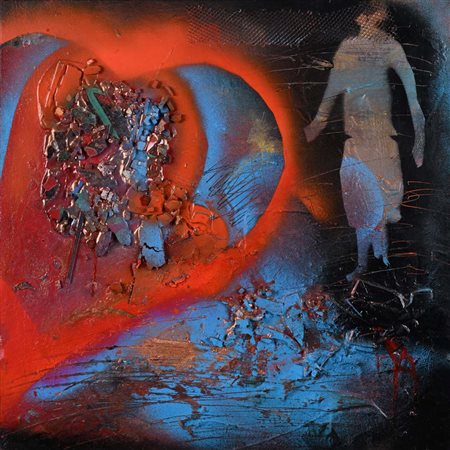 Giosetta Fioroni (Roma 1932 - 0) Ricordo con fantasma olio ed applicazioni su...