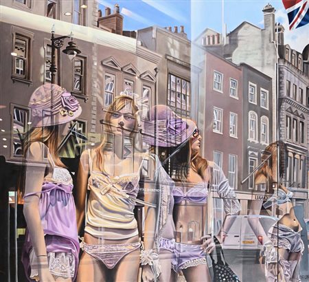 Enrico Ghinato (Rovigo 1955) London New Bond Street Olio su tela cm 80x100...