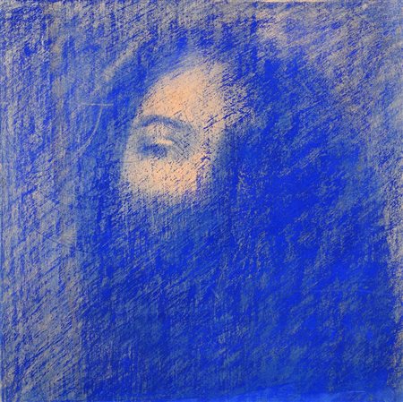 Omar Galliani (Montecchio 1954 - 0) Blú dipinto a pastelli cerosi su tavola...