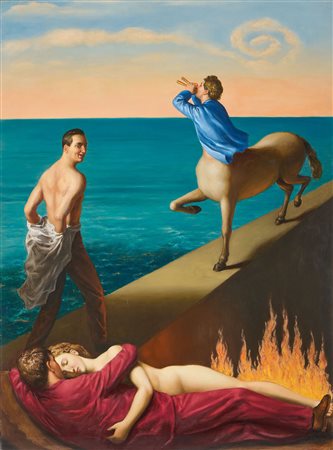 Stefano Di Stasio (Napoli, 1948) Al suono del Centauro, 2001 Olio su tela, cm...