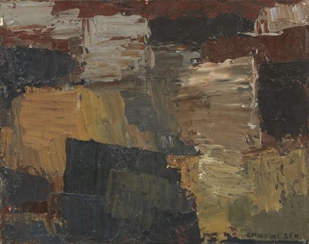 Alfredo Chighine (Milano, 1914 - Pisa, 1974) Paesaggio, 1955 Olio su tela, cm...