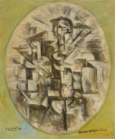 Carlo Carrà (Quargnento (Al), 1881 - Milano, 1966) Donna + Bottiglia + Casa,...