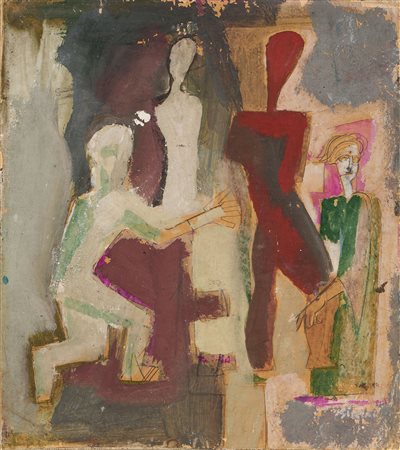 Mario Sironi (Sassari, 1885 - Milano, 1961) Figure, 1940 ca. Tempera, olio e...