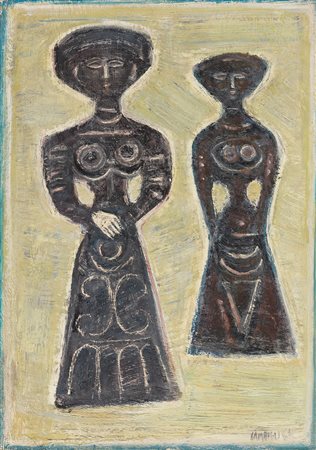Massimo Campigli (Berlino, 1895 - Saint-Tropez, 1971) Idoli, 1966 Olio su...