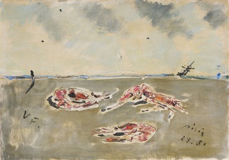 Filippo de Pisis (Ferrara, 1896 - Milano, 1956) Aragostine in riva al mare,...