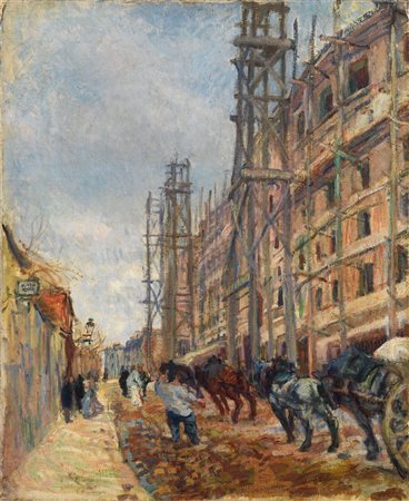 Raoul Dufy (Le Havre, 1877 - Forcalquier, 1953) La rue Lepic, 1904 Olio su...