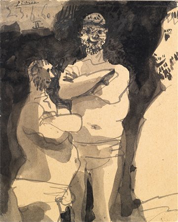 Pablo Picasso (Malaga, 1881 - Mougins, 1973) Lutteurs, 1960 Inchiostro su...