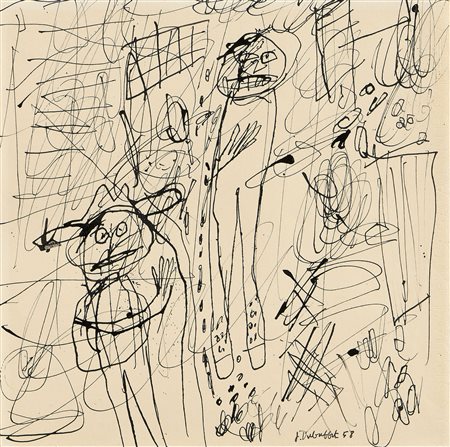 Jean Dubuffet (Le Havre, 1901 - Parigi, 1985) Paysage avec personnages, 1958...