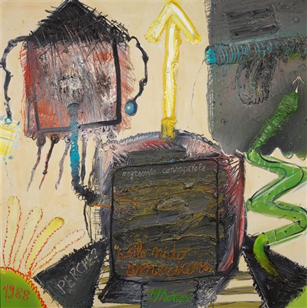 Mattia Moreni (Pavia, 1920 - Ravenna, 1999) "Asilo nido americano", 1988 Olio...