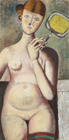 Franco Gentilini (Faenza (Ra), 1909 - Roma, 1981) Ragazza nuda con ventaglio,...