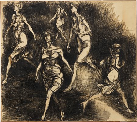 Renato Guttuso (Bagheria (Pa), 1912 - Roma, 1987) Donne di notte (Figure che...