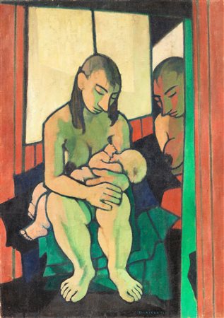 Felice Casorati (Novara, 1883 - Torino, 1963) La madre (Maternità), 1952 Olio...