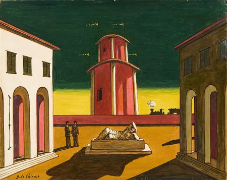 Giorgio de Chirico (Volos, 1888 - Roma, 1978) Piazza d'Italia, 1963 Olio su...