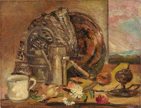 Filippo de Pisis (Ferrara, 1896 - Milano, 1956) Natura morta con caffettiera,...