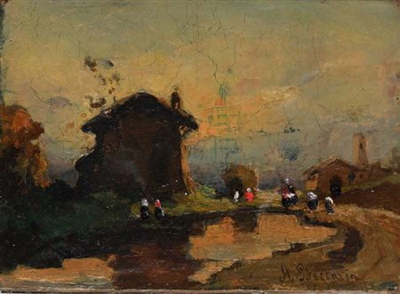 Angelo Beccaria (attribuito a) (Torino 1820 - Torino 1897) Laghetto presso un...
