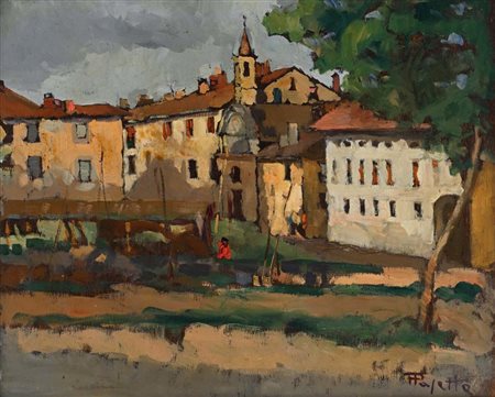 Antonio Pasetto (Arcisate (VA) 1882 - Milano 1972) Veduta di paese olio su...