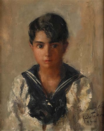 Guido Tallone (Bergamo 1894 - 1967) Ritratto di fanciullo in abito marinaro...
