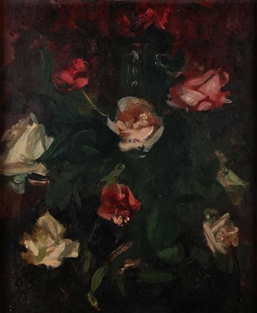 Guido Tallone (Bergamo 1894 - 1967) Rose in un vaso olio su legno cm 61 x 51...
