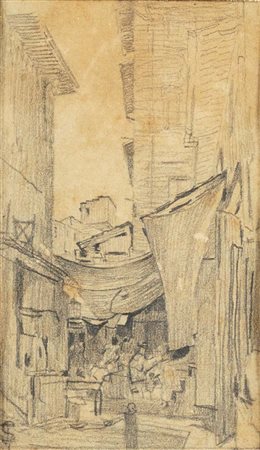 Telemaco Signorini (Firenze 1835 - Firenze 1901) Mercato cittadino carboncino...