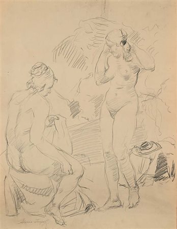 Alessio Issupoff (Vjatka 1889 - Roma 1957) Due nudi di donna Matita su carta...