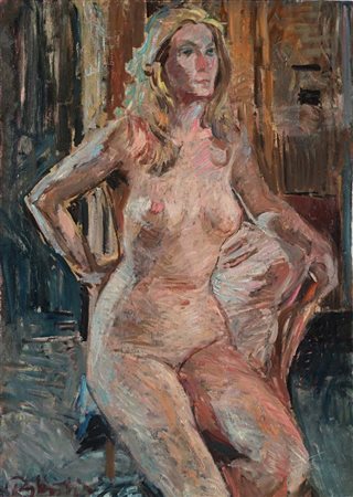 Paulo Ghiglia (Firenze 1905 - Roma 1979) Nudo di donna bionda Olio su tela,...