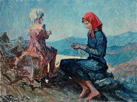 Paulo Ghiglia (Firenze 1905 - Roma 1979) Madre e figlia a lavoro in campagna...
