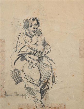 Alessio Issupoff (Vjatka 1889 - Roma 1957) Gioie materne carboncino su...