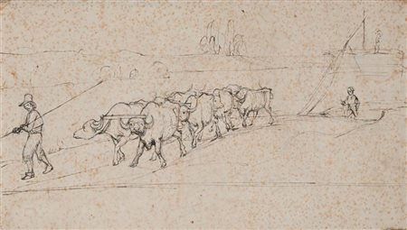 Giovanni (Nino) Costa (Roma 1826 - Marina Di Pisa 1903) Mandria di bufali...