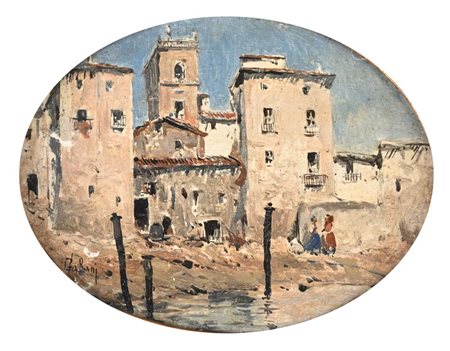 Giuseppe Gabani (Senigallia 1846 - Roma 1899) L'approdo olio su tavola, in...