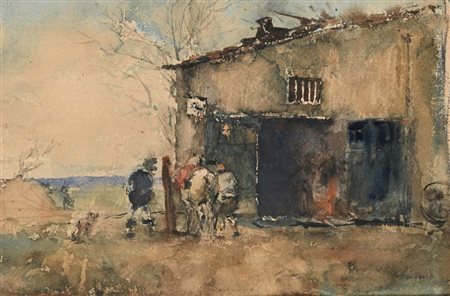 Mariano Fortuny y Marsal (Reus 1838 - Roma 1874) Una rimessa acquarello su...