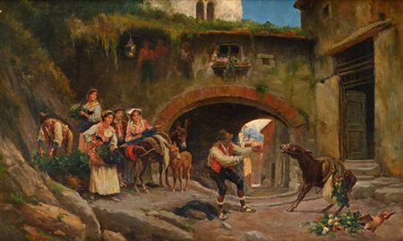 Pietro Barucci (Roma 1845 - Roma 1917) Il ciuccio testardo Olio su tela cm 61...