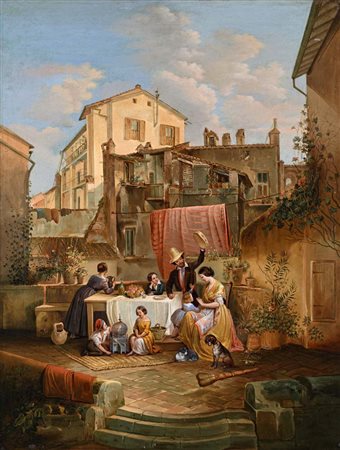 Scuola europea del XIX secolo (0 - 0) Un pranzo in famiglia Olio su tela,...