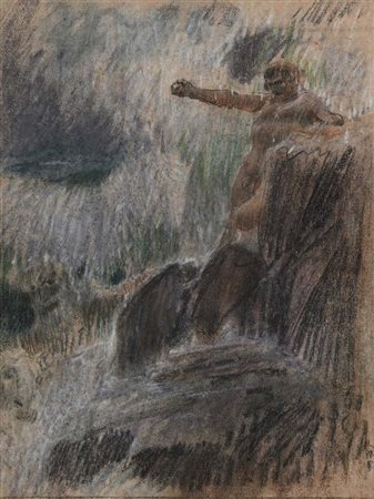 Adolf Hirémy-Hirschl (Timișoara 1860 - Roma 1933) Ulisse e Nettuno carboncino...