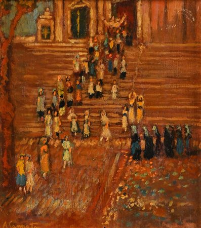 Antonio Cannata (Polistena (RC) 1895 - Roma 1960) Donne in una processione...