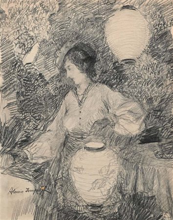 Alessio Issupoff (Vjatka 1889 - Roma 1957) Giovane donna tra le lanterne...