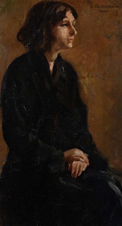 Antonino Calcagnadoro (Rieti 1876 - Roma 1935) Giovane signora in nero olio...