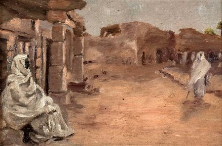 Ettore Grez Ferrucci (Roma 1877 - Roma 1925) Paese arabo olio su tavola cm 14...