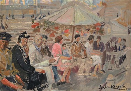 Giulio D'Angelo (Catania 1908 - Catania 2008) "Folla alla Barcaccia" olio su...