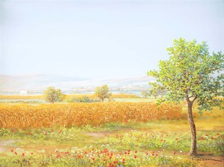Giuseppe Cecconi (Foligno 1877 - ?) Campagna a primavera tecnica mista su...