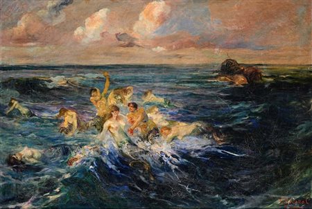 Giuseppe Rivaroli (Cremona 1885 - Roma 1943) Sirene olio su tela cm 85 x 126...