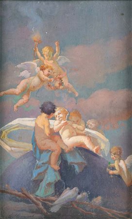 Sebastiano Conti Consoli (Catania 1885 - Roma 1950) Putti Olio su tavola cm...