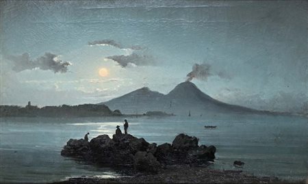 Scuola di Posillipo (0 - 0) Veduta notturna della costiera napoletana olio su...